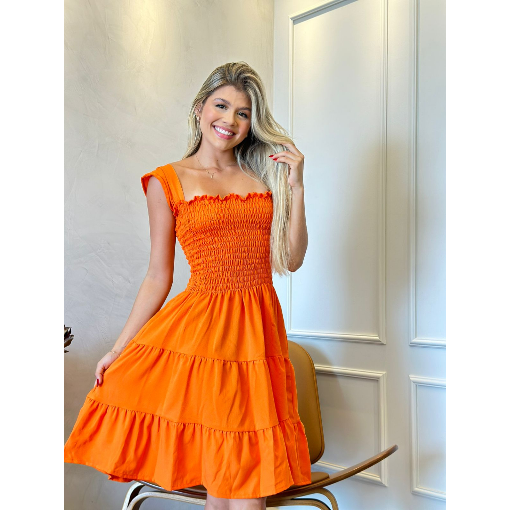 VESTIDO CURTO MANGA UNICA LARANJA