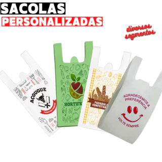 Sacolas Plásticas 38x50 Personalizadas Branca Estampada Sacolas para mercado / Lojas / comércio em geral