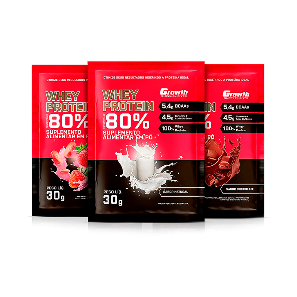 Whey Protein 80% Sachê Unitário 30g Growth Supplements – Vários sabores