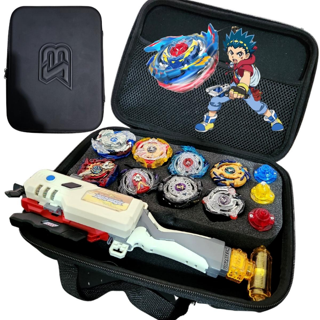 Beyblade Maleta Kit Com 8 Beyblade + Lançador Dupla Rotação