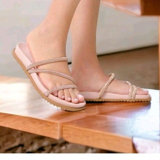 Papete Birken Feminina Barata Sandália Rasteira Tiras de Strass Branca Preta Nude