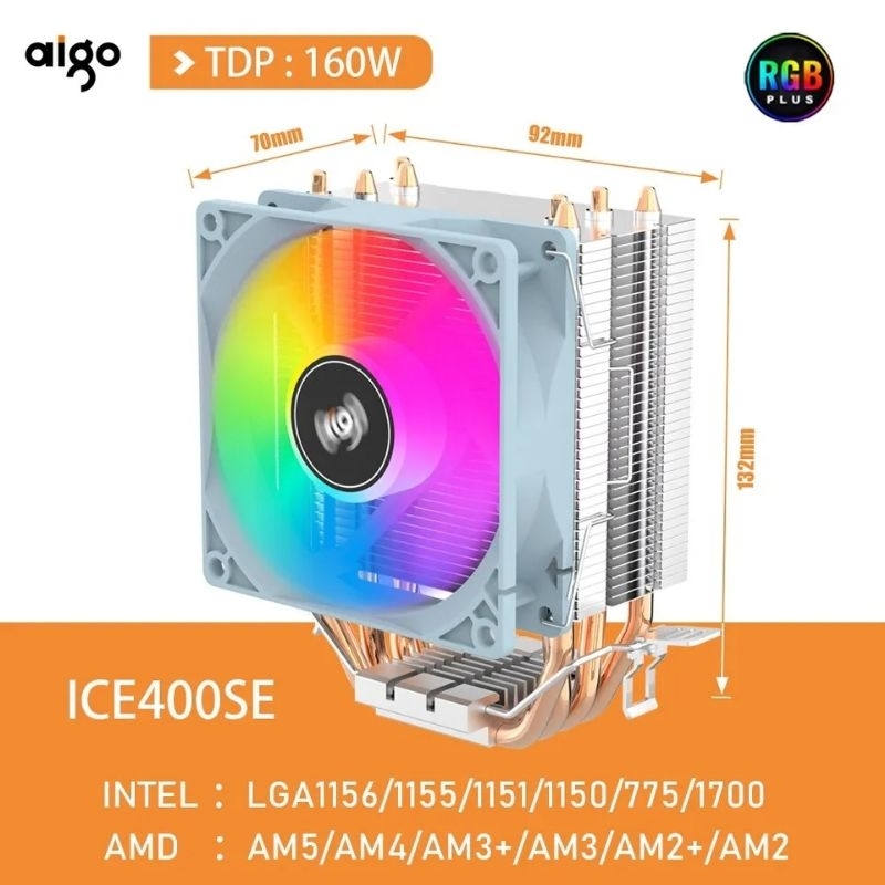 Aigo-cpu refrigerador ice400se, ventilador derefrigeração, radiador silencioso, 4 tubos de calor, Intel
lga 115x, 1700, 775, 1200, amd am3, am4, am5