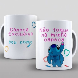 Caneca Lilo Stitch - Desenho - Interior E Alça Branca