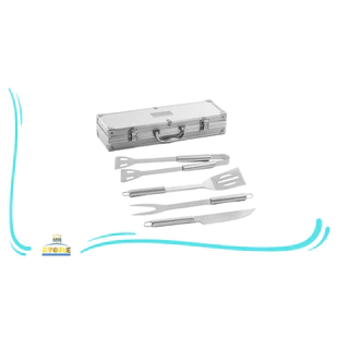 Kit Churrasco Maleta de Alumínio com Faqueiro 4 Peças Inox