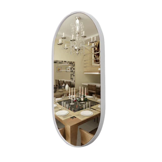 Espelho Decorativo Oval Corpo Inteiro Luxo com Moldura Couro
