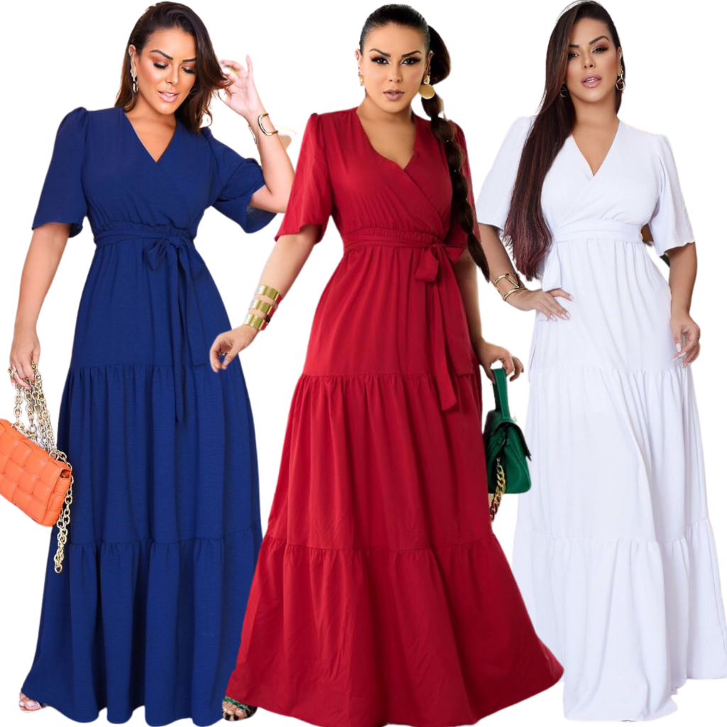 Vestido Longo Manga Curta Tecido Crepe Duna Fabricação Propria Garantimos Estampa