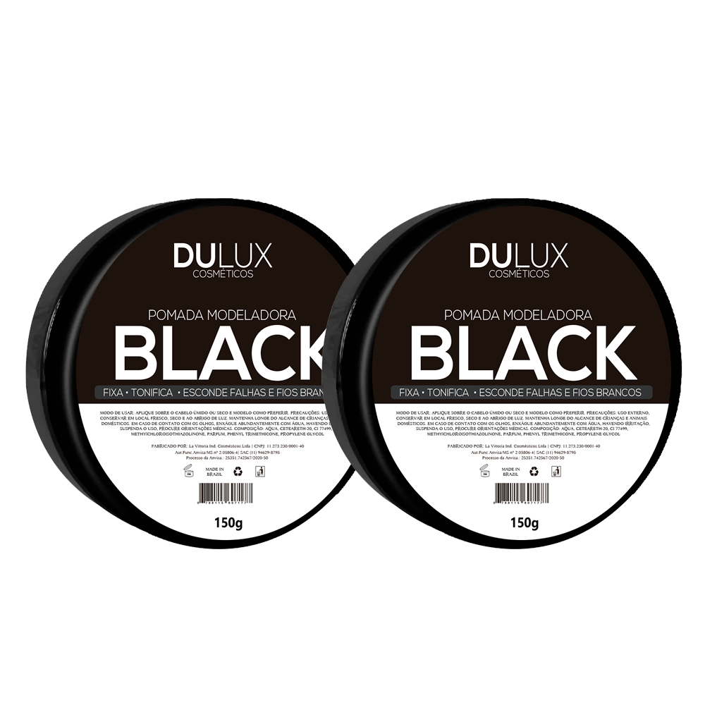 2 Pomada Modeladora Preta Pigmentada Fixação 150g Cabelo e Barba Dulux