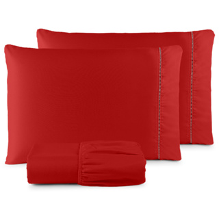 Jogo Lençol Percal 400 Fios Ponto Palito Cama Queen 03 Peças