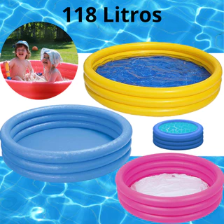 Piscina Infantil Inflável 118 Litros Colorida Praia Verão 3 Anéis Água