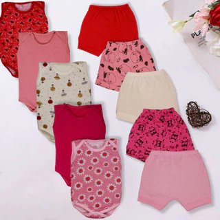 Kit 10 Peças Body Regata E Shorts Bebe Menina 100% Algodão