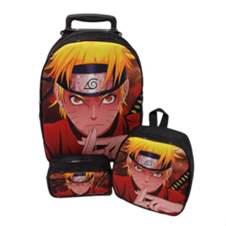 Kit Mochila Lancheira Estojo Anime Sasuke - Preto