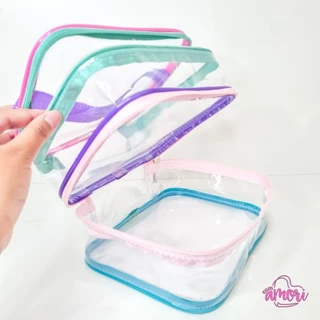 Necessaire Organizadora Transparente com Divisórias para Maquiagem Papelaria Organização