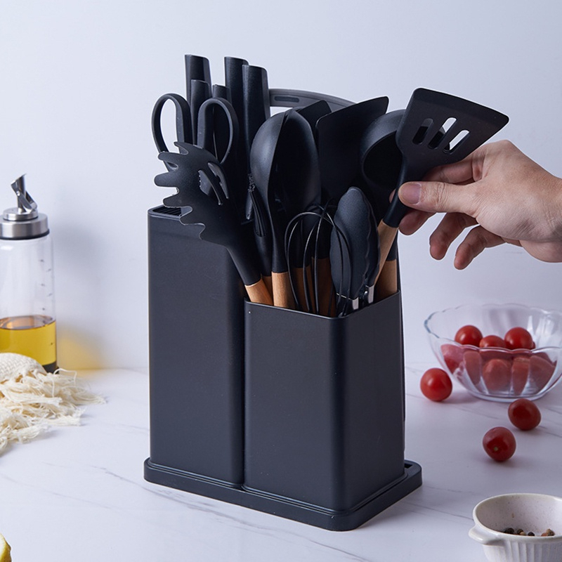 Kit Completo Jogo Utensílios de Cozinha 19 Peças Com Tábua em Silicone Espátula Faca Tesoura