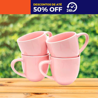 Kit com 4 Xícara Café 95ml Rosa Porcelana Caneca para Chá e Café
