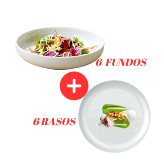 Kit 12 Pratos Blanc 6 Rasos + 6 Fundos Duralex Vidro Branco Opaline Redondo Liso Buffet Restaurante Bar Jogo Jantar Aparelho Restaurante Almoço