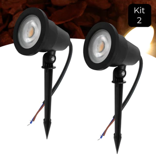 Kit 2 Luminária Espeto Jardim Lâmpada Cob Led 7w Amarela