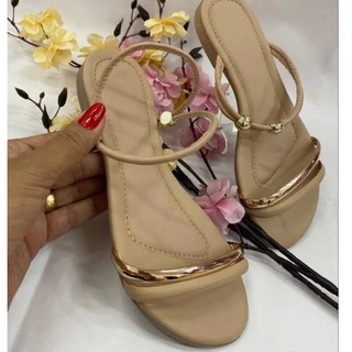 Sandália feminina flat 2 em 1 NUDE casual cores verão Rasteirinha tendência sandália básica saltinho baixo rasteira - 2 em 1