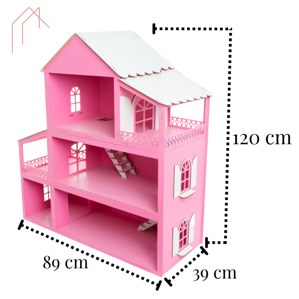 Casinha De Barbie Boneca Rosa Branca Design Completo 120 cm