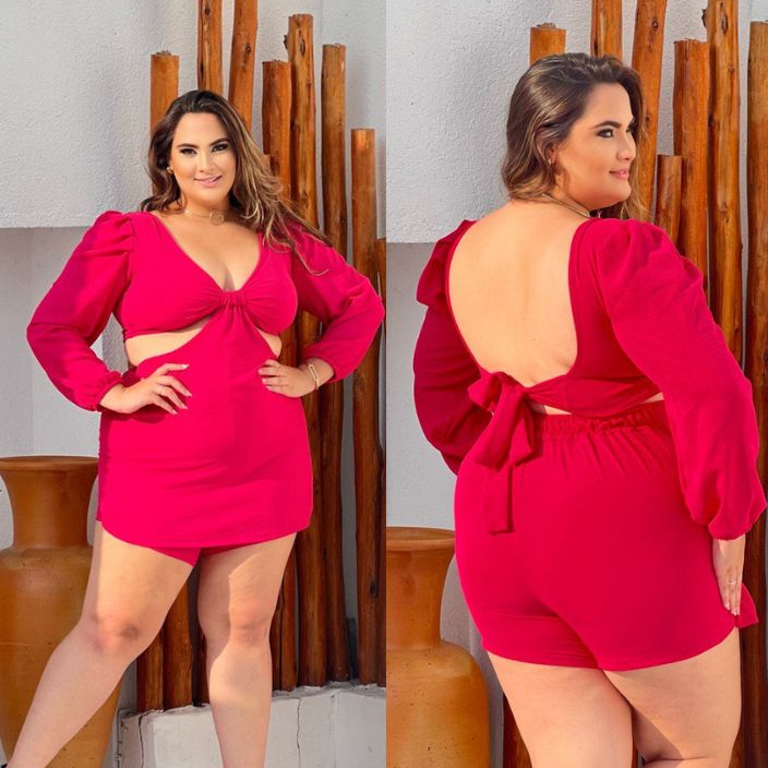 Macaquinho Short Saia Nude Plus Size - Havida-Moda Plus Size