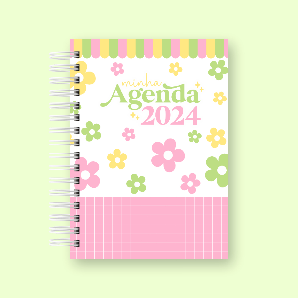 Agenda 2024 Grande Datada Hot Stamp Ramo De Flores Capa Dura Cor da capa  Rosa