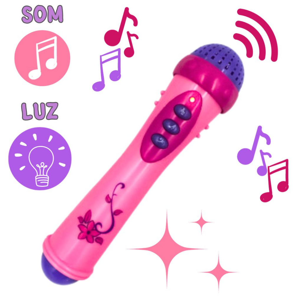 Microfone Infantil Sai a Voz Musical Brinquedo De Cantar- Com Luz ...