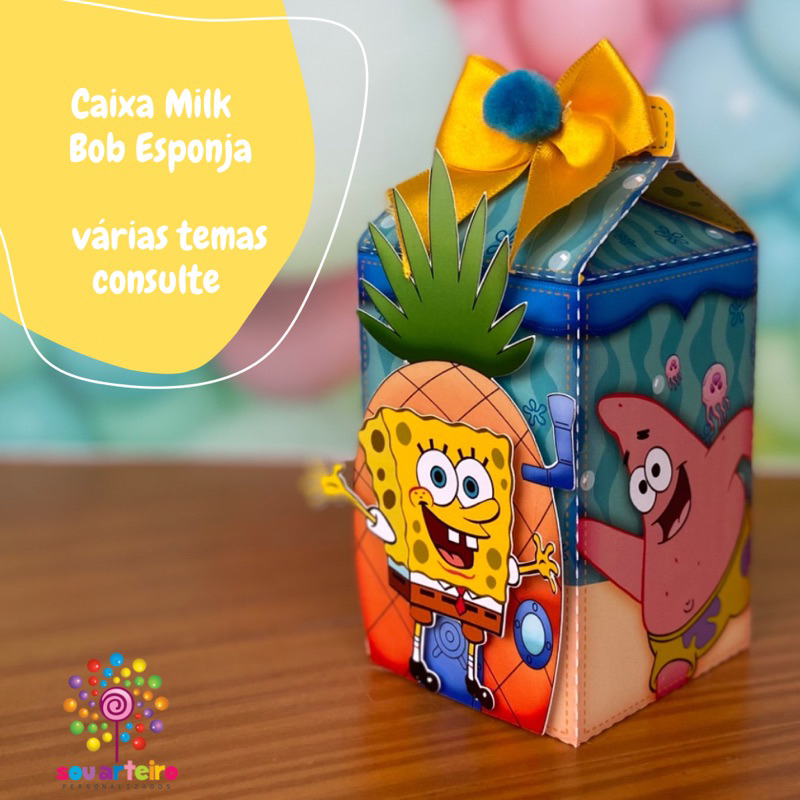 Caixa Milk Bob Esponja 3D - Personalizado - 10 UNIDADES – Lembrancinha personalizada para Festa infantil - vários temas