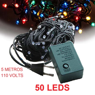 50 Leds Pisca Pisca 5 Metros Natalino 110V Decorativo Fio Verde Multicolorido Luzes De Natal