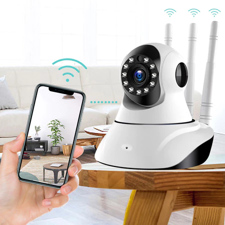 Câmera Segurança iP wifi Robô 3 Antenas 5G Sistema Yoosee Visão noturna full HD 360º microfone áudio babá eletrônica robozinho 5g bivolt