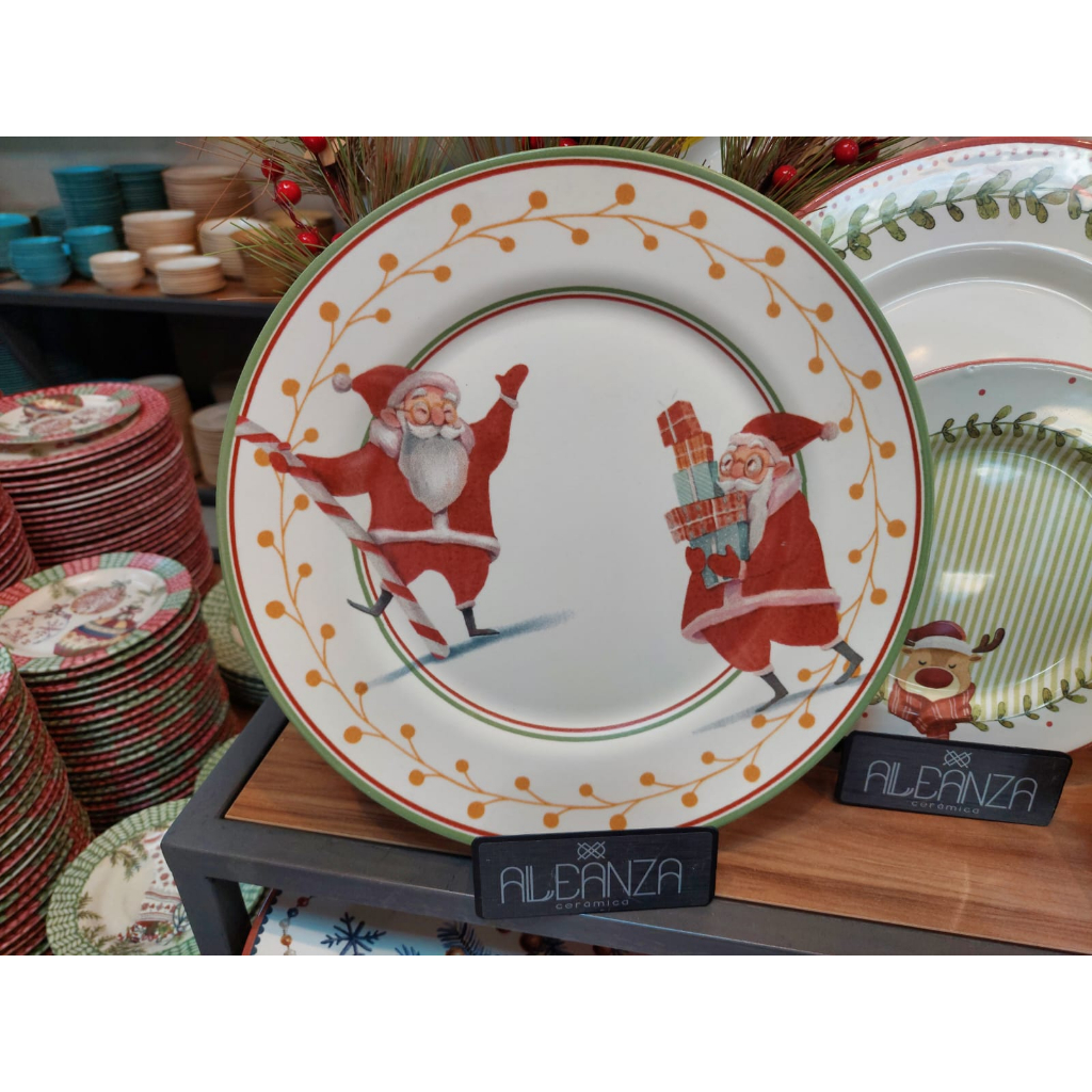 Pratos natalinos ceramica Alleanza papai noel hohoho 6 peças 28.5 cm prato raso