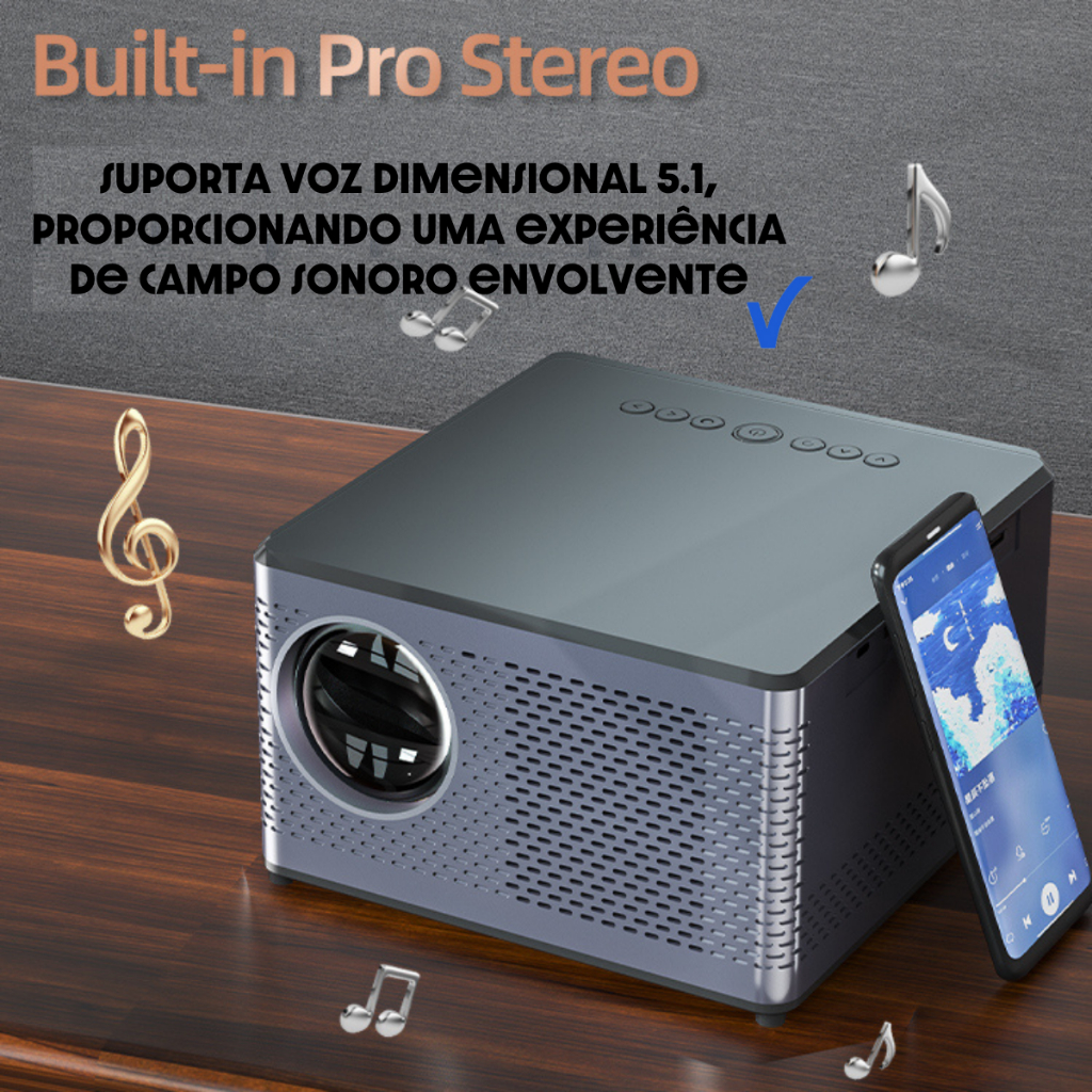 Projetor Android 9 PlayStore Full HD 2 USB 1 HDMI Saída Controle Wifi ...