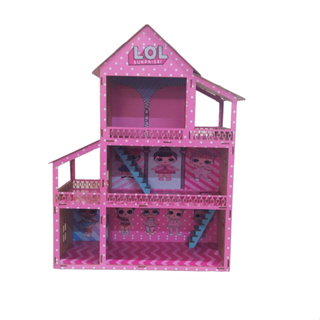 Casa casinha bonecas polly barbie madeira pintado e adesivado - Ri