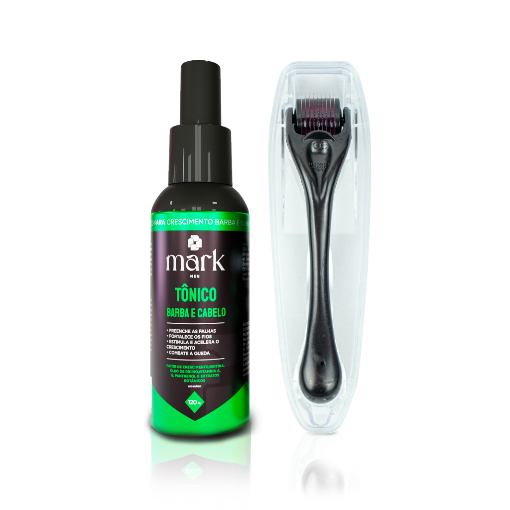 Kit Microagulhamento Crescimento Capilar Dermaroller Tônico