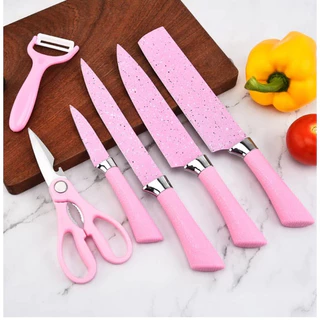 Jogo de facas Rosa Profissional Antiaderente Faqueiro De Cozinha Gourmet Faca de Churrasco