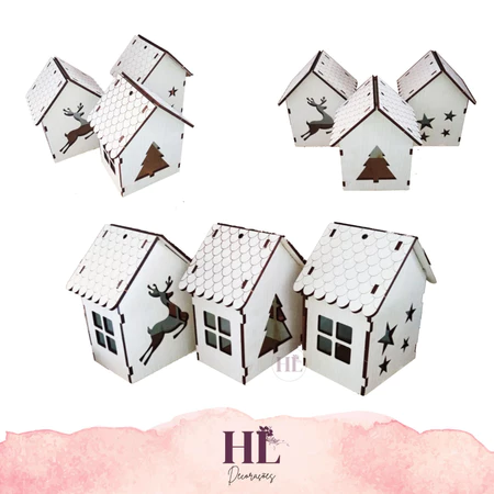 Trio casinhas montada decoração de natal  casinhas natalinas brancas