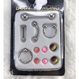 Kit 5 Piercings + 6 Bolinhas extra smile seio linha tragus sobrancelha lingua nariz septo