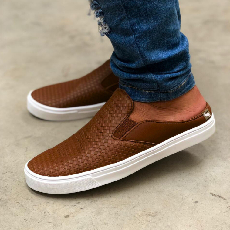 slip on mule masculino em couro macassim casual sapatilha