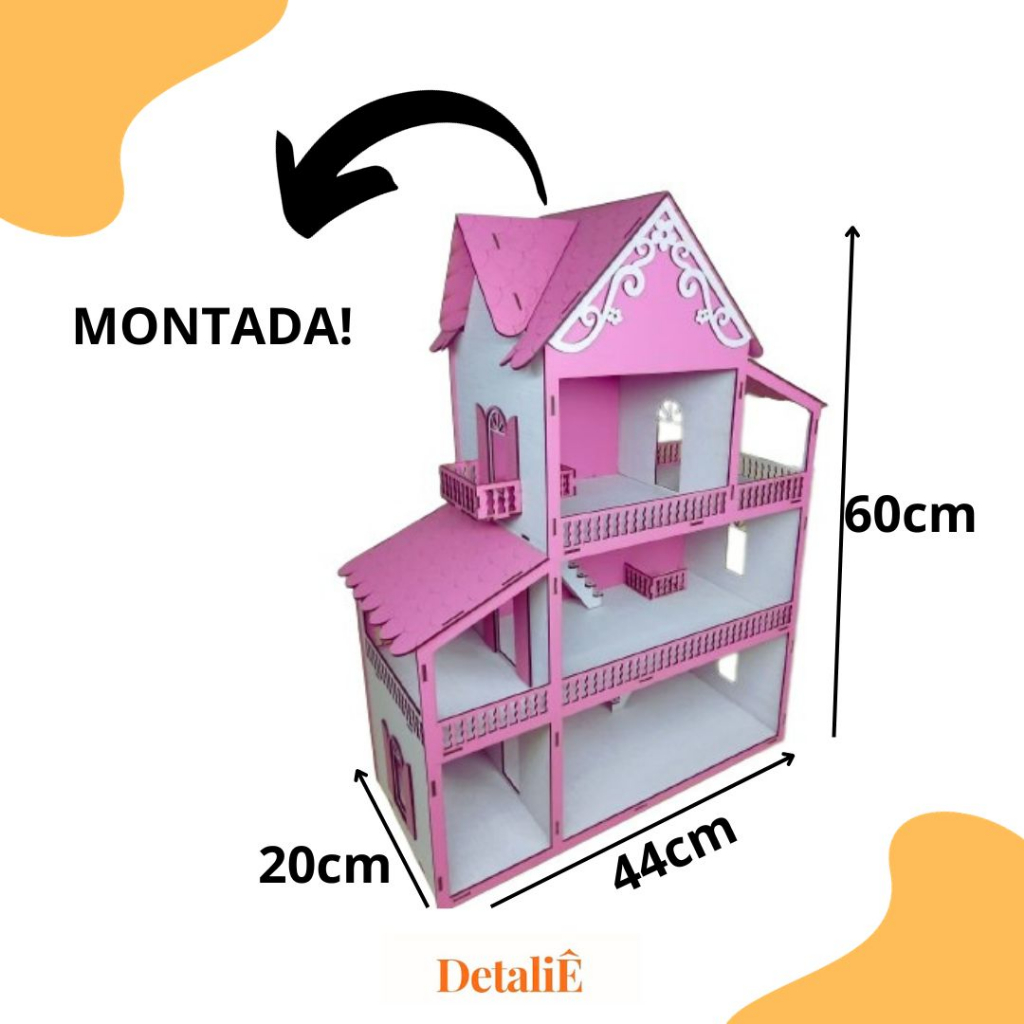 Casa Casinha De Boneca 60 cm Em MDF (Montada) + Jogo 30 Mini Moveis  Montados