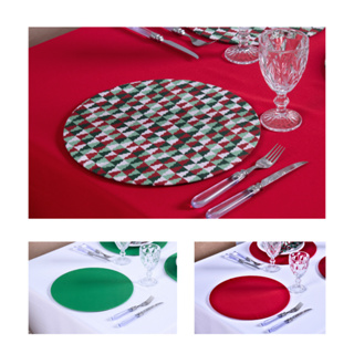 Kit Sousplat Natalino Redondo Para Mesa Posta Com Base MDF 4 Lugares (4 Capas + 4 Base MDF)