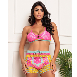 Conjunto Praiano Liz Moda Praia Feminina Tendência Verão Multicolor
