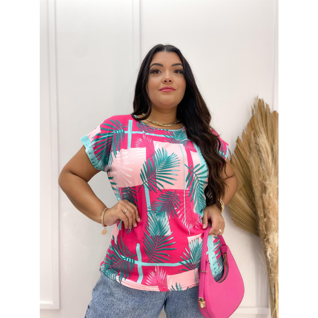 BLUSA MALHA/PLUS SIZE/MANGA CURTA/ESTAMPADO/VERAO