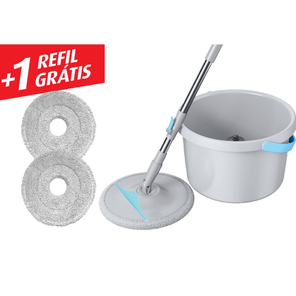 Kit Refil Grátis Rodo Mop Balde Fast Twister Centrífuga 3 Em 1
