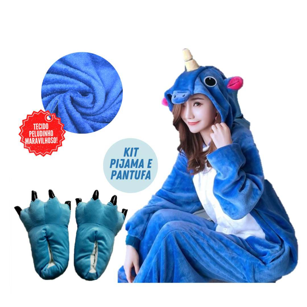 Pijama Feminino Kigurumi Fantasia Cosplay Pelúcia Confortável