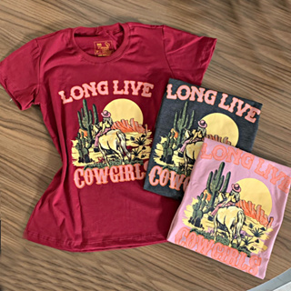 T-shirt Coutry Feminina Long Live Cowgirls Camiseta Rodeio 100% Algodão fio 30.1