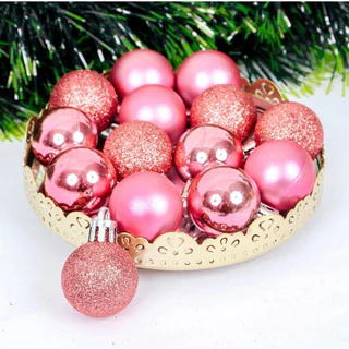 Kit 15 Bolas de Natal Mista Lisa Fosca Glitter Rosa 3cm