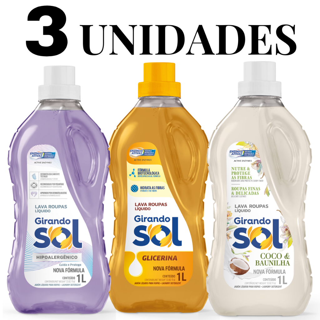 3 Unidades Lava Roupa Líquido Girando Sol 1 Litro Fragrâncias | Shopee ...