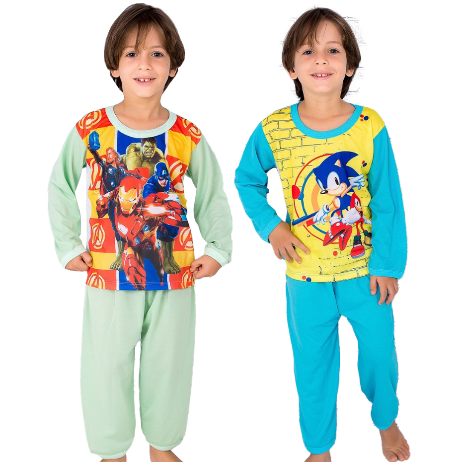 Kit 2 Pijamas Infantil Longo Masculino Conjunto Menino Personagens ...