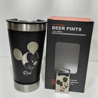 Copo térmico 500ml e abridor com personalização laser Mickey