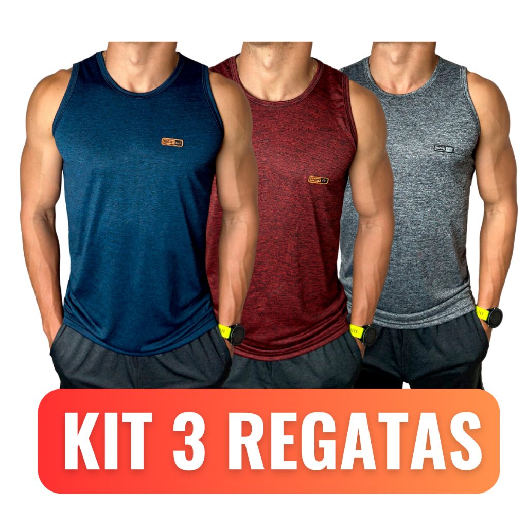 Kit 3 Regatas Masculinas Dryfit Camiseta de Academia Masculina Treino Blusa sem Manga