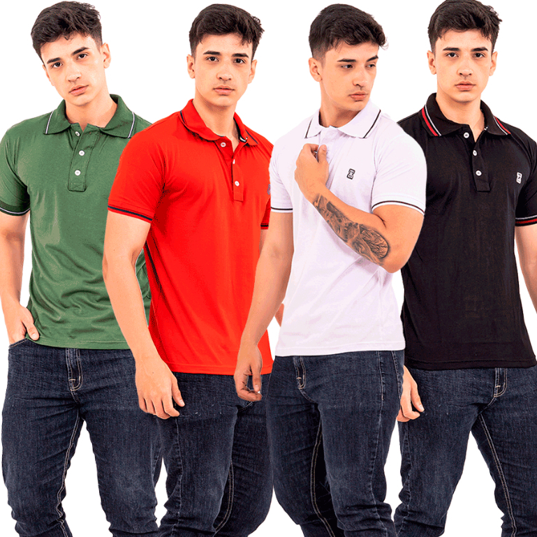 Kit 2 Camisetas Gola Polo Lisa Masculina Casual Básica Piquet Algodão100% C/Botão