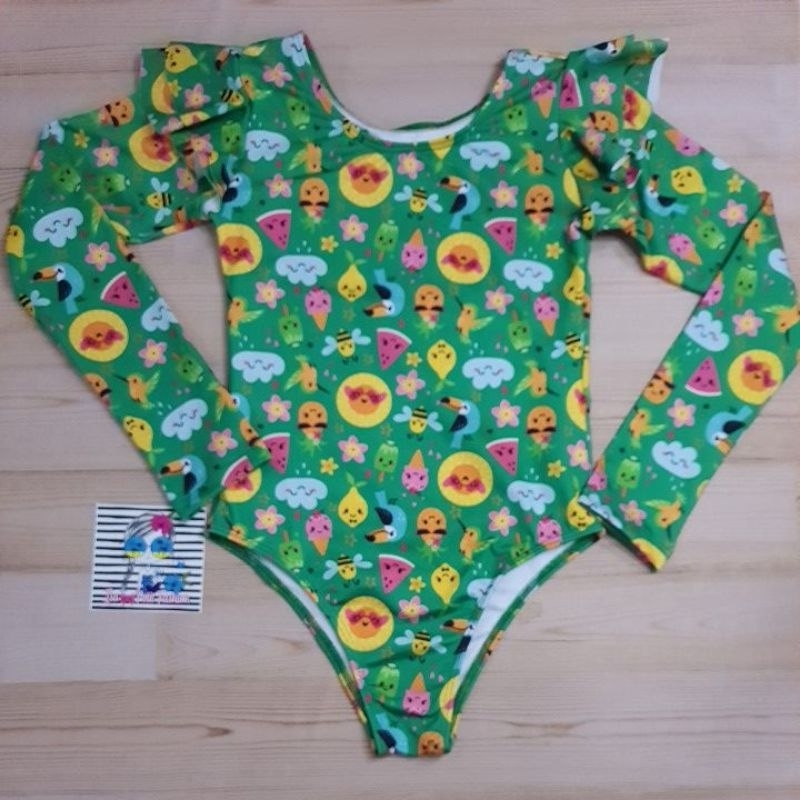 Maiô Manga Longa Infantil Menina com Proteção Solar UV50+ Juvenil Não Cavado Forrado com Babados Colorido Feminino Lançamento Verão Promoção Envio Imediato